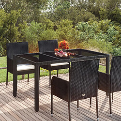 vidaXL Table de jardin dessus en verre Noir 150x90x75cm Résine tressée