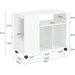 Avis SoBuy FBT142-W Table d’Appoint, Bout de Canapé de Salon, Table à Café, Caisson de Bureau, à roulettes, Chariot de Bureau avec tiroir et Portes en Verre, Blanc, 75 x 35 x 61 cm