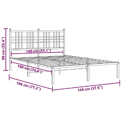 Vidaxl Cadre de lit métal avec tête de lit noir 140x190 cm pas cher