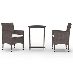 Maison Chic Table de bistro et chaises d'extérieur 3 pcs,Ensemble de bistro de jardin pour relax Résine tressée et verre trempé Marron -GKD756594