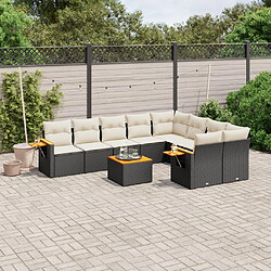 vidaXL Salon de jardin 10 pcs avec coussins noir résine tressée 