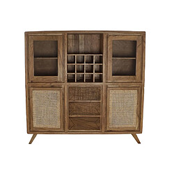 Pegane Armoire vitrine porte bouteilles en bois acacia marron avec 3 tiroirs 4 portes et 3 étagères - Largeur 160 x Hauteur 153 x Profondeur 41cm