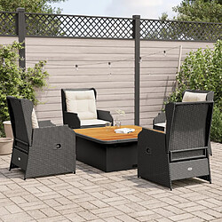 vidaXL Salon de jardin 5 pcs avec coussins Noir Résine tressée 