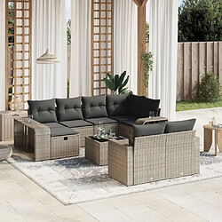 Maison Chic Salon de jardin 11 pcs avec coussins, Ensemble Tables et chaises d'extérieur gris résine tressée -GKD731476