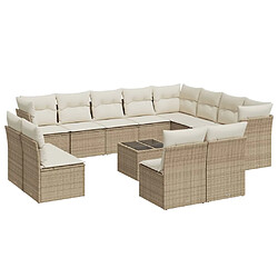 vidaXL Salon de jardin avec coussins 13 pcs beige résine tressée