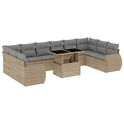 vidaXL Salon de jardin 11 pcs avec coussins beige résine tressée