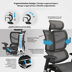 Avis Decoshop26 Fauteuil de bureau ergonomique soutien lombaire appui-tête réglable aluminium plastique en maille gris 10_0002559