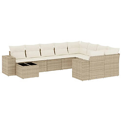 vidaXL Salon de jardin avec coussins 10 pcs beige résine tressée