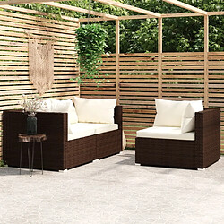 vidaXL Salon de jardin 3 pcs avec coussins Marron Résine tressée