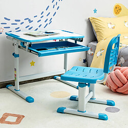 Avis Helloshop26 Bureau enfant à hauteur réglable inclinable 0-45° ensemble table et chaise avec plateau 1 tiroir et crochet en métal bleu 20_0008003