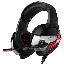 General Casque de jeu avec microphone, casque supra-auriculaire avec lumière LED RVB, compatible avec ordinateur portable PS4 PS5 Xbox PC, bandeau à réglage automatique, micro antibruit, surround stéréo 4D(Noir rougeâtre) 