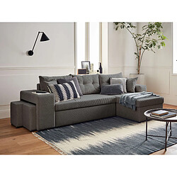 Bestmobilier California - canapé d'angle réversible convertible - avec coffre, tablette et poufs - en velours côtelé - 4 places California - canapé d'angle réversible convertible - avec coffre, tablette et poufs - en velours côtelé - 4 places - Gris foncé