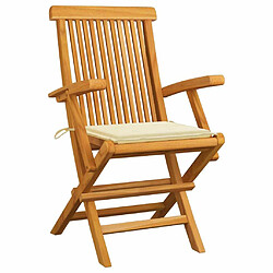 Maison Chic Lot de 3 Chaises de jardin avec coussins | chaises Relax d'extérieur crème Bois de teck massif -GKD66146