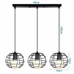 STOEX Retro Lampe Suspension Vintage, E27 Lustre Plafonniers Industrielle 3 Luminaire Cage forme Balle Rond - Noir pas cher