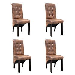 Decoshop26 Lot de 4 chaises de salle à manger cuisine style vintage en synthétique marron daim CDS021707 