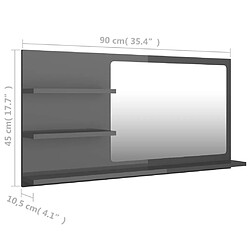 vidaXL Miroir de salle de bain gris brillant bois d’ingénierie pas cher