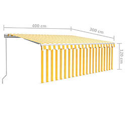 vidaXL Auvent manuel rétractable avec store 4x3 m Jaune et blanc pas cher