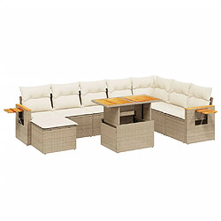 vidaXL Salon de jardin avec coussins 9 pcs beige résine tressée