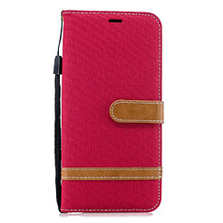 Etui en PU tissu jean bicolore rouge pour votre Samsung Galaxy J4 Plus/J4 Prime