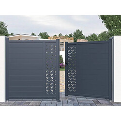 Vente-Unique Portail battant aluminium semi plein à motifs L305 x H181 cm anthracite GREGOR