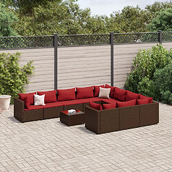 vidaXL Salon de jardin et coussins 11 pcs marron résine tressée 