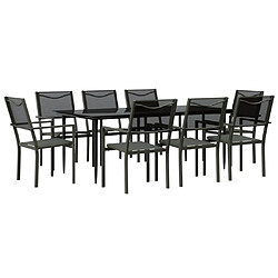 vidaXL Ensemble à manger de jardin 9 pcs noir textilène et acier