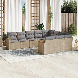 vidaXL Salon de jardin avec coussins 10 pcs beige résine tressée