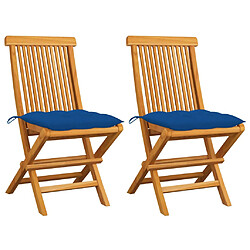 vidaXL Chaises de jardin et coussins bleu lot de 2 Bois de teck massif