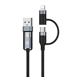 Câble Tellur 4en1, 3A, 2xType-C, Lightning, USB, 1m, noir 