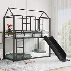 Acheter Sweiko Lit superposé Lit jeune 90x200 cm lit à cadre en fer avec escalier coulissant noir