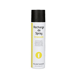 Recharge de spray citronnelle 75 ml NUM'AXES Aérosol parfum citronnelle : 75 ml propulseur 134 A + huile essentielle de citronnelle Chaque recharge contient l'équivalent d'environ 200 jets (soit environ 8 remplissages du réservoir Canicalm Spray).