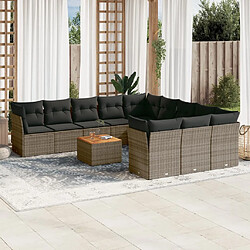 Maison Chic Salon de jardin avec coussins 12 pcs | Ensemble de Table et chaises | Mobilier d'Extérieur gris résine tressée -GKD80117