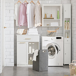 SoBuy BZR66-W Armoire à Linge avec Sac à Linge Pliable, Commode pour Salle de Bain, Sac à Linge, 2 tiroirs et 2 Compartiments, Panier à Linge 