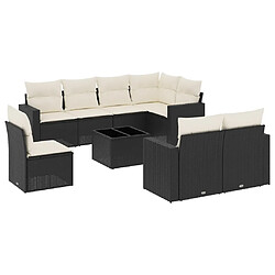 vidaXL Salon de jardin 9 pcs avec coussins noir résine tressée