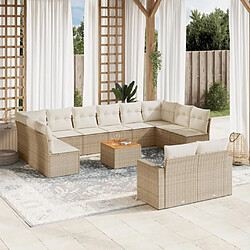 vidaXL Salon de jardin avec coussins 13 pcs beige résine tressée 