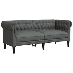 vidaXL Canapé Chesterfield 2 places gris foncé tissu