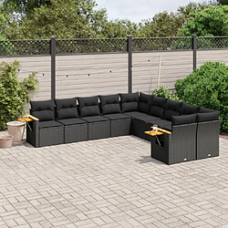 vidaXL Salon de jardin 10 pcs avec coussins noir résine tressée