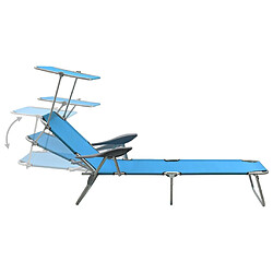 Avis vidaXL Chaise longue avec auvent acier bleu