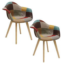 Toilinux 2 Fauteuils design scandinave Patchwork - Marron