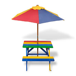 vidaXL Table et bancs de pique-nique avec parasol pour enfants Bois