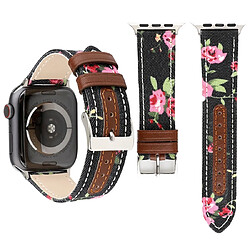 Wewoo Bracelet en cuir véritable avec Motif fleurs denim pour Apple Watch séries 5 et 4 40 mm / 3 et 2 et 1 38 mm Noir 