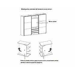 Inside 75 Armoire de rangement coulissante MARITA chêne verre graphite miroir pivotant L 300 H 216 cm