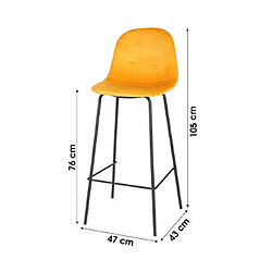 Mes Lot de 4 tabourets de bar 47x43x105 cm en velours jaune