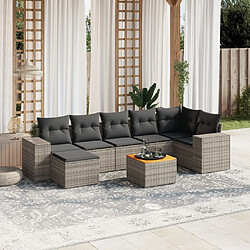 Maison Chic Ensemble Tables et chaises d'extérieur 8 pcs avec coussins,Salon de jardin gris résine tressée -GKD351454