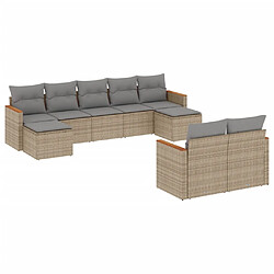 vidaXL Salon de jardin avec coussins 9 pcs beige résine tressée