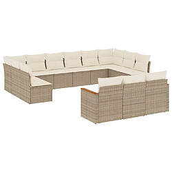 Maison Chic Salon de jardin avec coussins 13 pcs | Ensemble de Table et chaises | Mobilier d'Extérieur beige résine tressée -GKD41369