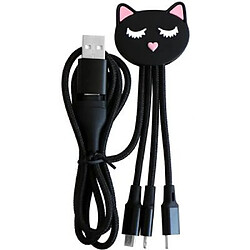 YELLO KOKO Câble 5 en 1 Andy XXL USB A+C/micro USB & USB C & Lightning 1m Chat Noir