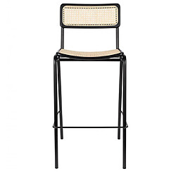 Mes Lot de 2 chaises de bar H77 cm en rotin naturel et métal noir - JORT