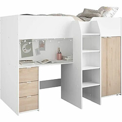 Youdoit Lit combiné mezzanine enfant - blanc et chêne - Sommier inclus - 90 x 200 cm