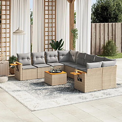 vidaXL Salon de jardin avec coussins 9 pcs beige résine tressée